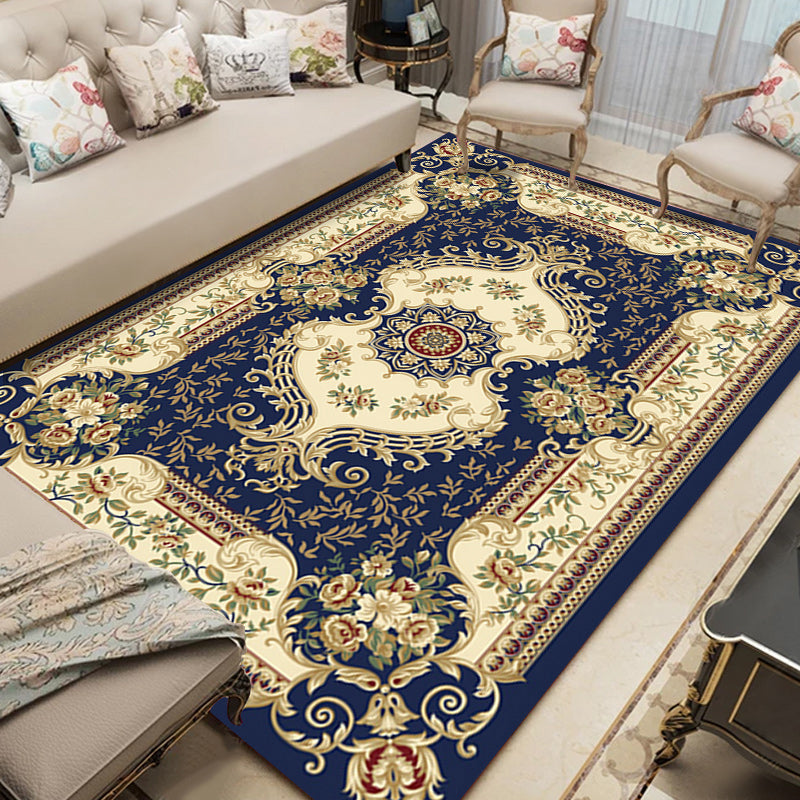 Avtoit | Shabby Chic Living Room Rug Multicolored Floral Pattern Polyester Non-Slip Backing Washable Area Rug