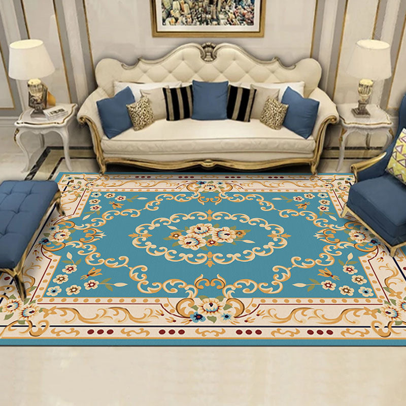 Avtoit | Shabby Chic Living Room Rug Multicolored Floral Pattern Polyester Non-Slip Backing Washable Area Rug