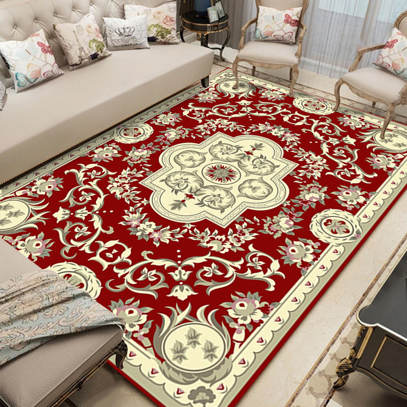 Avtoit | Shabby Chic Living Room Rug Multicolored Floral Pattern Polyester Non-Slip Backing Washable Area Rug