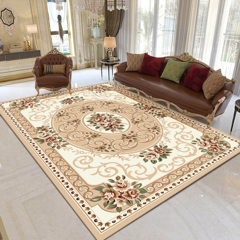 Avtoit | Shabby Chic Living Room Rug Multicolored Floral Pattern Polyester Non-Slip Backing Washable Area Rug