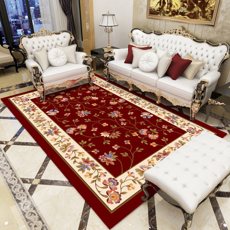 Avtoit | Retro Living Room Carpet Multicolor Flower Pattern Berber Carpet Polyester Non-Slip Backing Pet-Friendly Carpet