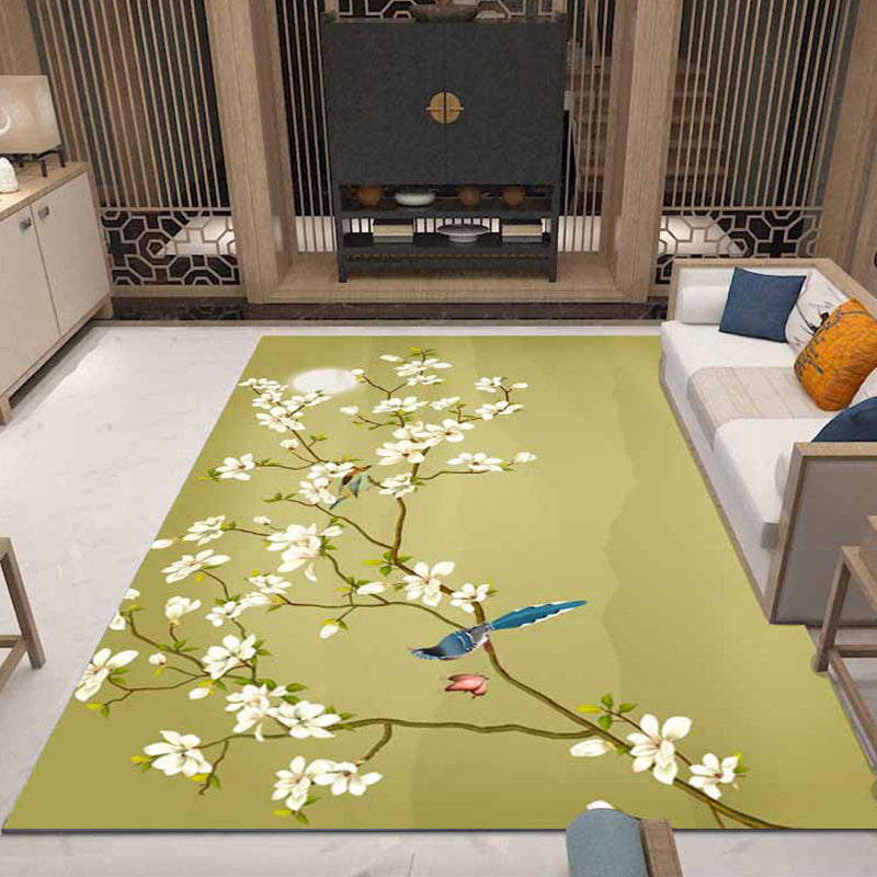 Avtoit | Retro Living Room Carpet Multicolor Plant Pattern Area Rug Cotton Blend Non-Slip Backing Pet-Friendly Indoor Rug