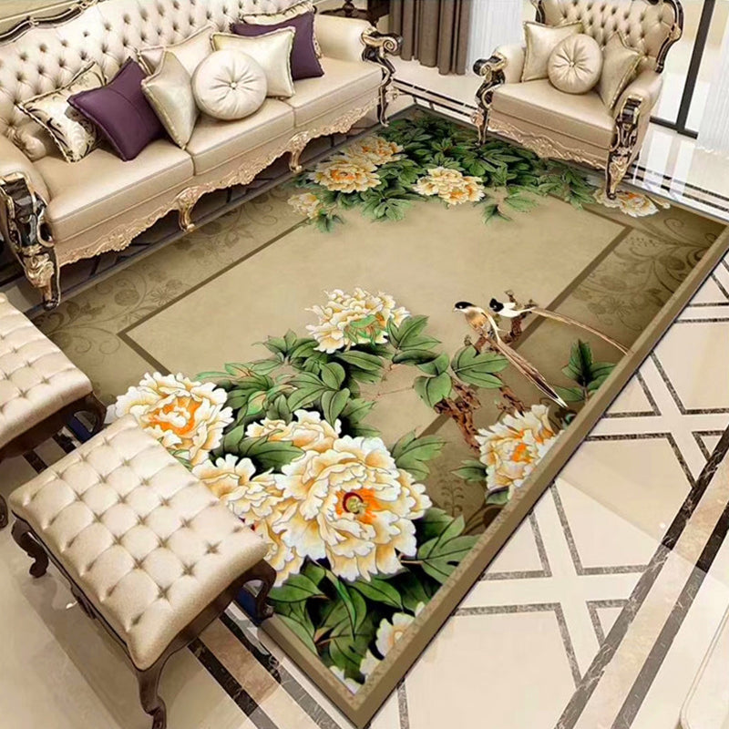 Avtoit | Chinoiserie Flower Rug Multicolor Polypropylene Area Rug Non-Slip Back Pet-Friendly Easy Care Indoor Rug for Living Room
