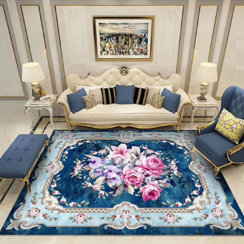 Avtoit | Chinoiserie Flower Rug Multicolor Polypropylene Area Rug Non-Slip Back Pet-Friendly Easy Care Indoor Rug for Living Room