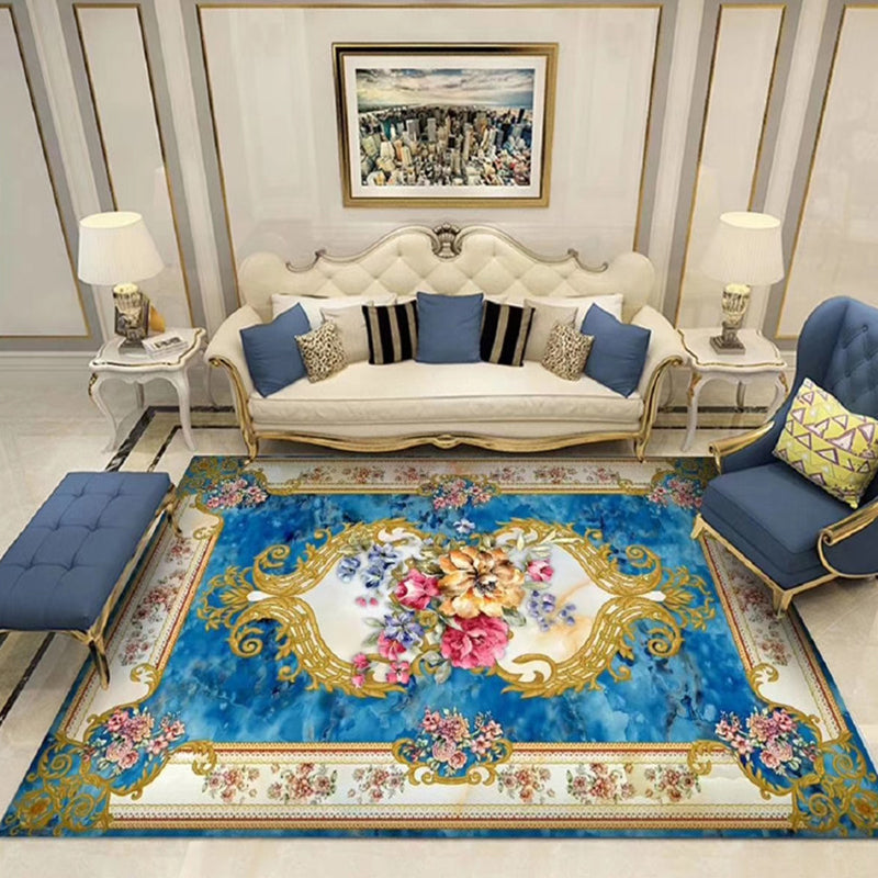 Avtoit | Chinoiserie Flower Rug Multicolor Polypropylene Area Rug Non-Slip Back Pet-Friendly Easy Care Indoor Rug for Living Room