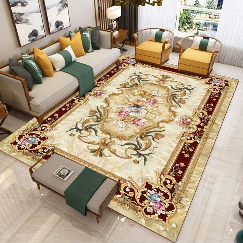 Avtoit | Nostalgia Living Room Rug Multi Color Flower Print Area Rug Synthetic Non-Slip Backing Easy Care Indoor Rug