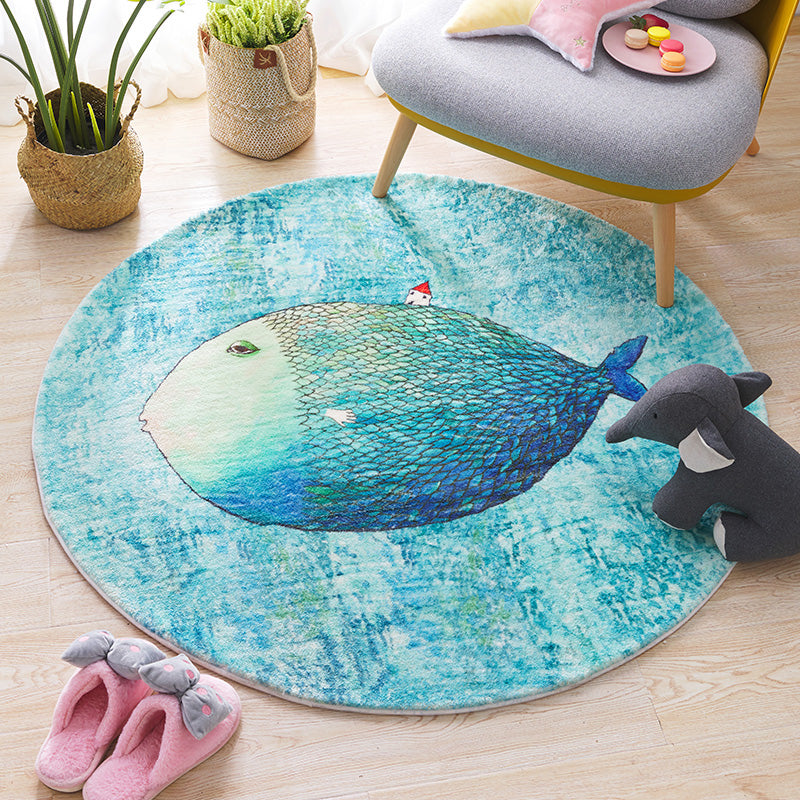 Avtoit | Beautiful Children's Room Rug Blue Cartoon Printed Indoor Rug Lambswool Non-Slip Backing Stain Resistant Area Rug