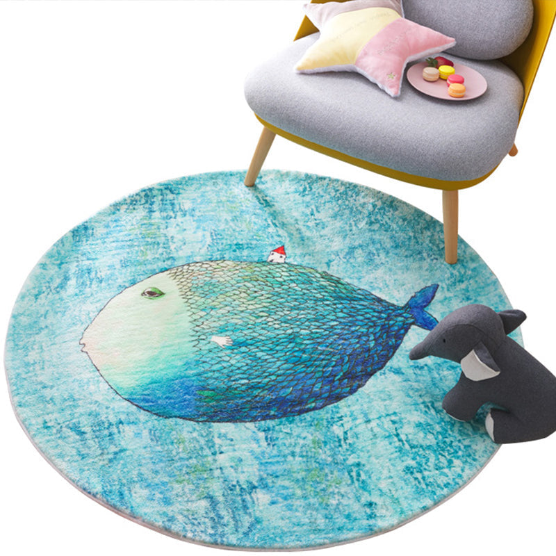 Avtoit | Beautiful Children's Room Rug Blue Cartoon Printed Indoor Rug Lambswool Non-Slip Backing Stain Resistant Area Rug