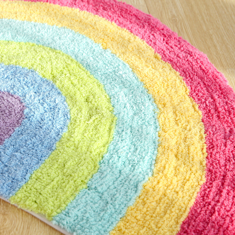 Avtoit | Fantasy Rainbow Pattern Rug Red Cotton Door Mat Pet Friendly Stain Resistant Easy to Care Door Mat for Children's Room