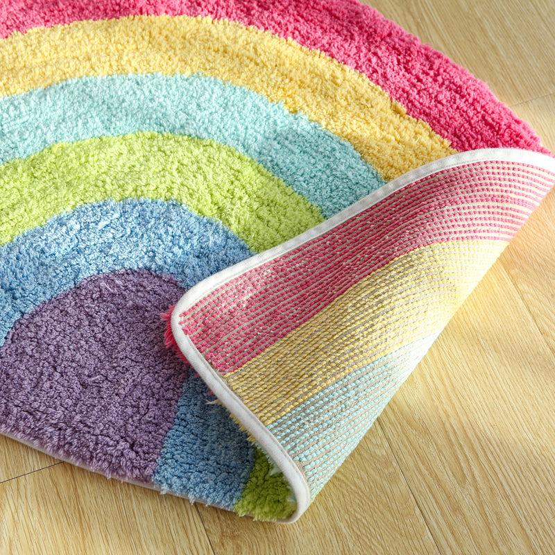 Avtoit | Fantasy Rainbow Pattern Rug Red Cotton Door Mat Pet Friendly Stain Resistant Easy to Care Door Mat for Children's Room