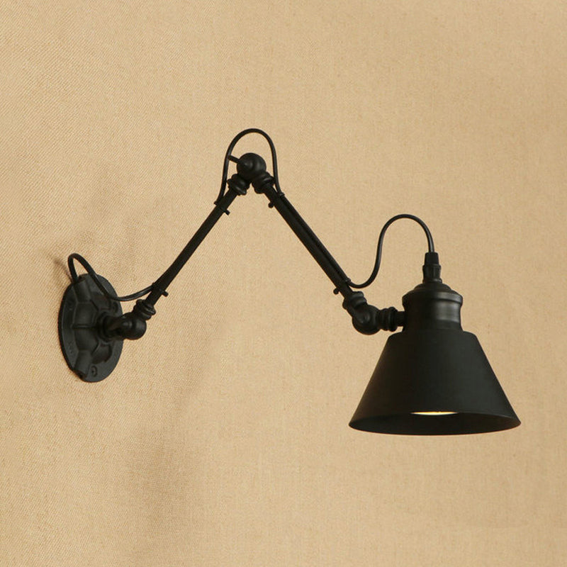 Avtoit | 1 Head Cone-Shaped Wall Mount Retro Style Black/Chrome Metal Swing Arm Wall Light for the Study