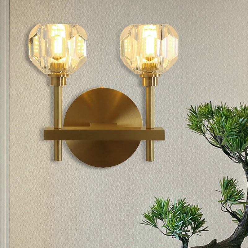 Avtoit | Modernism Dome Wall Lamp Fixture Clear Crystal 1/2-Light Living Room Wall Mounted Lamp in Brass Finish