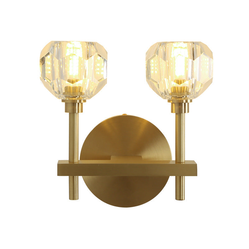Avtoit | Modernism Dome Wall Lamp Fixture Clear Crystal 1/2-Light Living Room Wall Mounted Lamp in Brass Finish