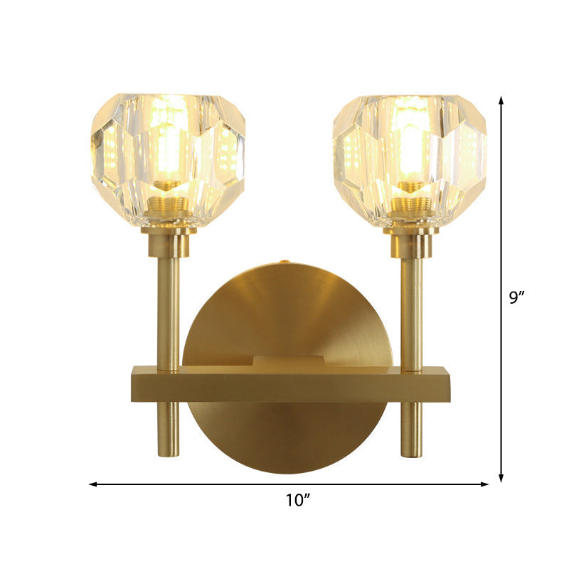 Avtoit | Modernism Dome Wall Lamp Fixture Clear Crystal 1/2-Light Living Room Wall Mounted Lamp in Brass Finish