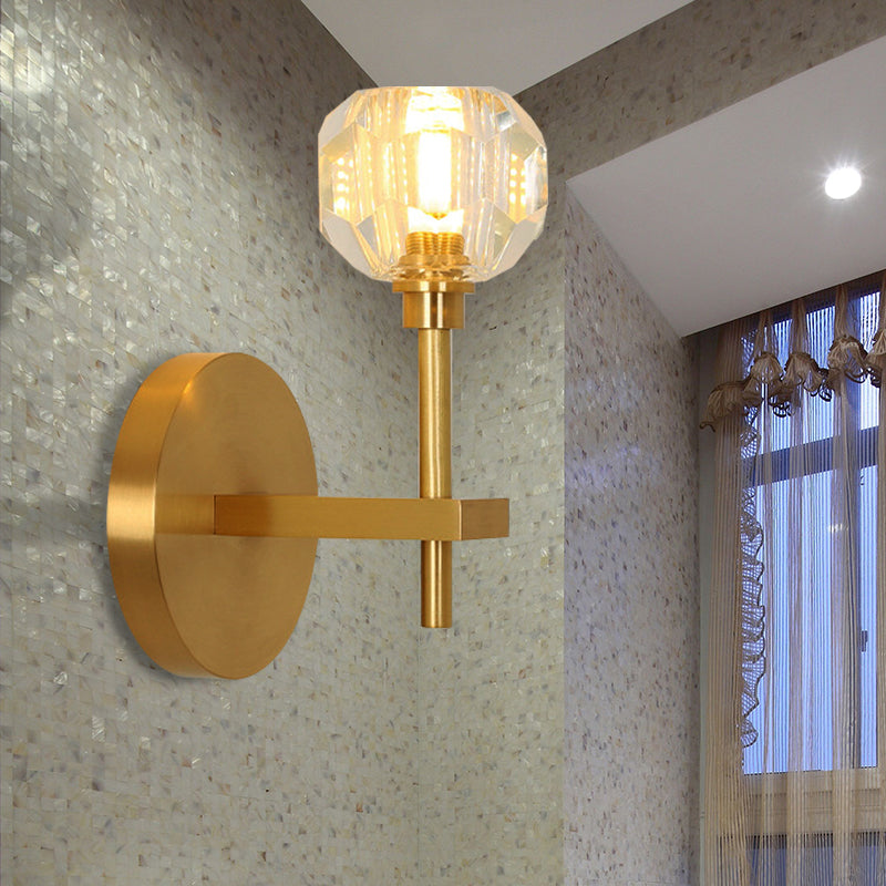 Avtoit | Modernism Dome Wall Lamp Fixture Clear Crystal 1/2-Light Living Room Wall Mounted Lamp in Brass Finish