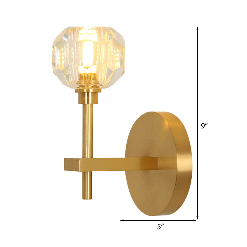 Avtoit | Modernism Dome Wall Lamp Fixture Clear Crystal 1/2-Light Living Room Wall Mounted Lamp in Brass Finish