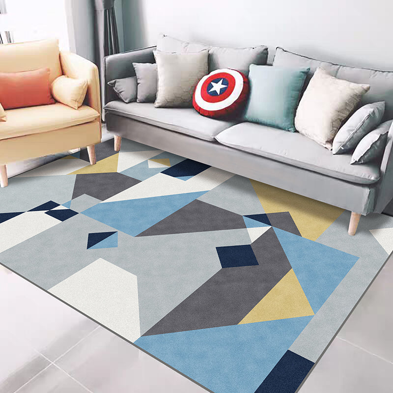 Avtoit | Casual Geometric Pattern Rug Multicolored Synthetic Indoor Rug Non-Slip Back Machine Washable Area Rug for Living Room