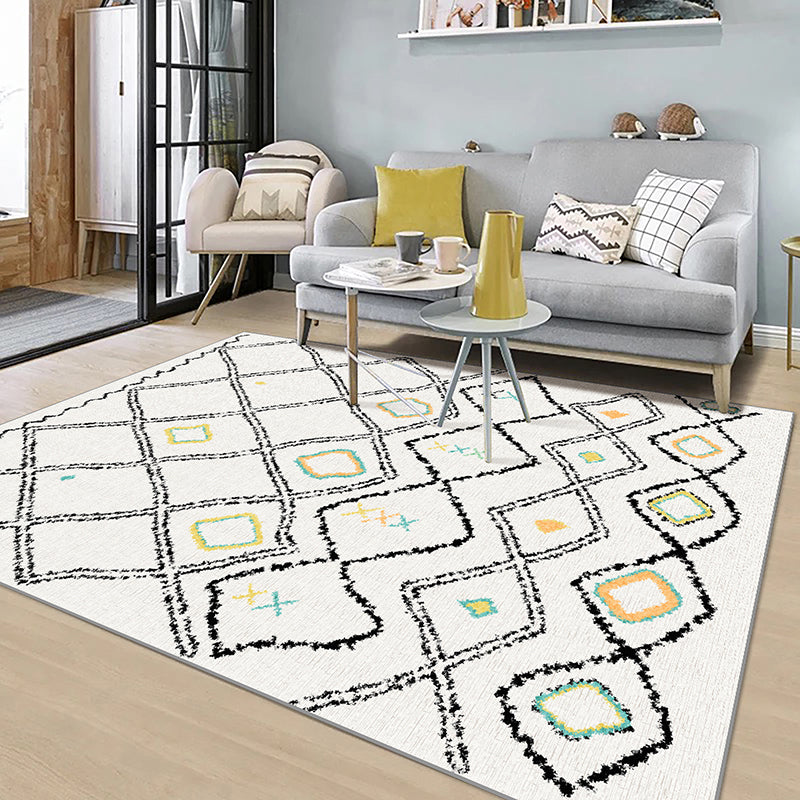 Avtoit | Casual Geometric Pattern Rug Multicolored Synthetic Indoor Rug Non-Slip Back Machine Washable Area Rug for Living Room