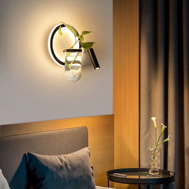 Avtoit | Decorative Loop-shaped Wall Lamp Metal LED Wall Lamp with Spot and Plant Pot in Black-White
