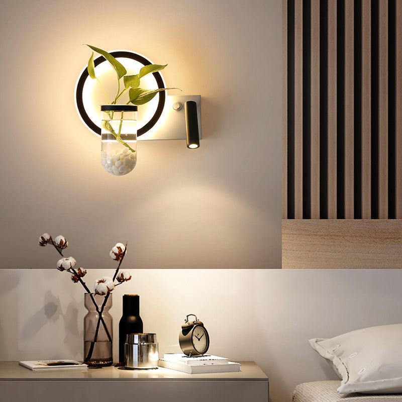 Avtoit | Decorative Loop-shaped Wall Lamp Metal LED Wall Lamp with Spot and Plant Pot in Black-White