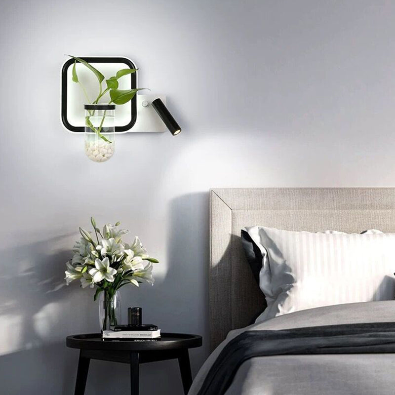 Avtoit | Decorative Loop-shaped Wall Lamp Metal LED Wall Lamp with Spot and Plant Pot in Black-White