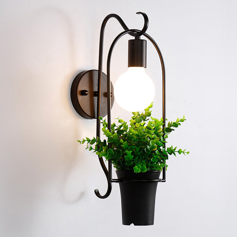 Avtoit | Black-Green Faux Bonsai Wall Lamp Nordic Metal 1-Light Bedroom Wall Light Fixture