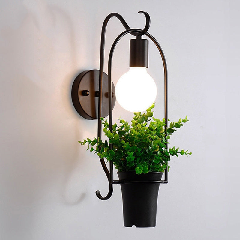 Avtoit | Black-Green Faux Bonsai Wall Lamp Nordic Metal 1-Light Bedroom Wall Light Fixture