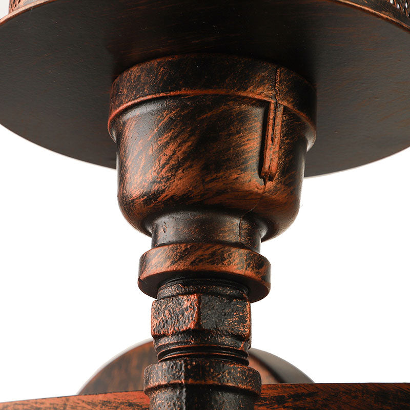 Avtoit | Antique style double cylinder wall lamp with mesh shade 2 lights wrought iron wall mount lamp in aged copper