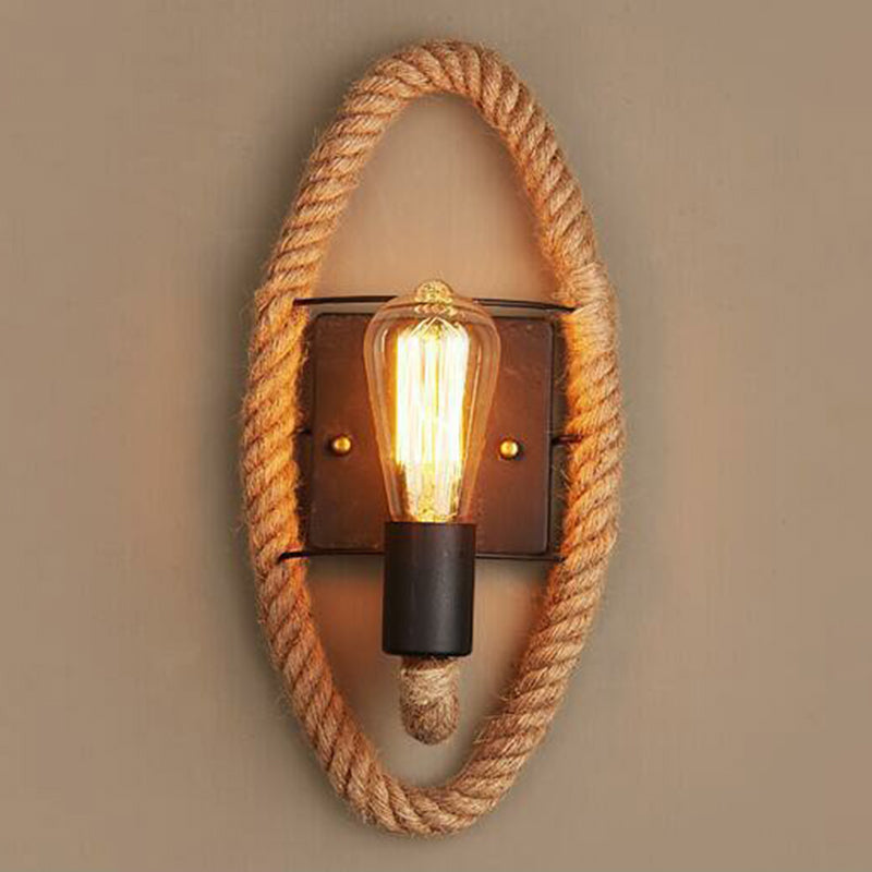 Avtoit | Metal Open Bulb Wall Lamp Country House 1 Main Corridor Wall Lamp with Rope Ring in Brown