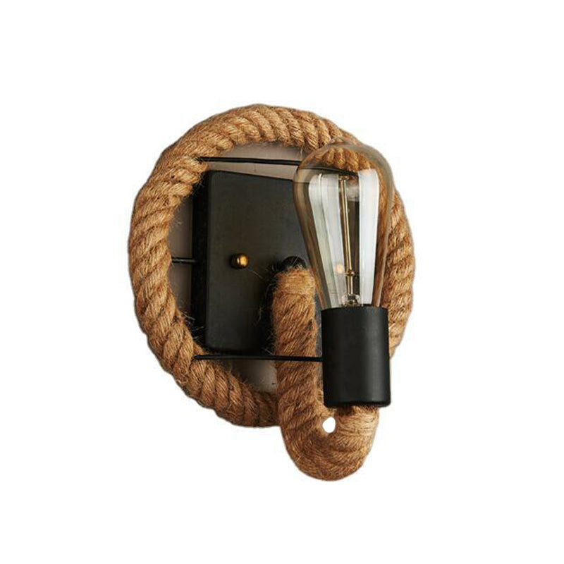 Avtoit | Metal Open Bulb Wall Lamp Country House 1 Main Corridor Wall Lamp with Rope Ring in Brown