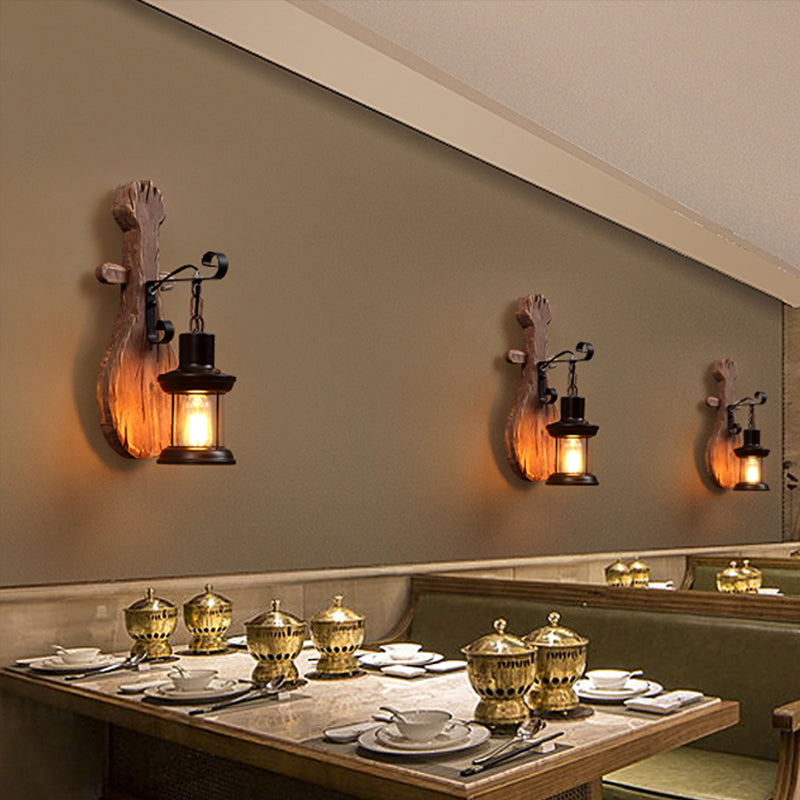 Avtoit | Wood Shiplap Wall Lamp Light Country 1-Light Restaurant Wall Light in Brown