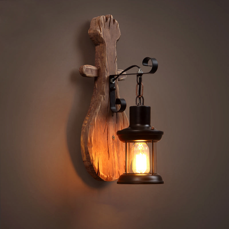 Avtoit | Wood Shiplap Wall Lamp Light Country 1-Light Restaurant Wall Light in Brown