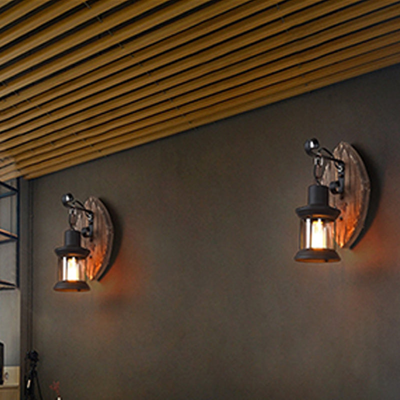 Avtoit | Wood Shiplap Wall Lamp Light Country 1-Light Restaurant Wall Light in Brown
