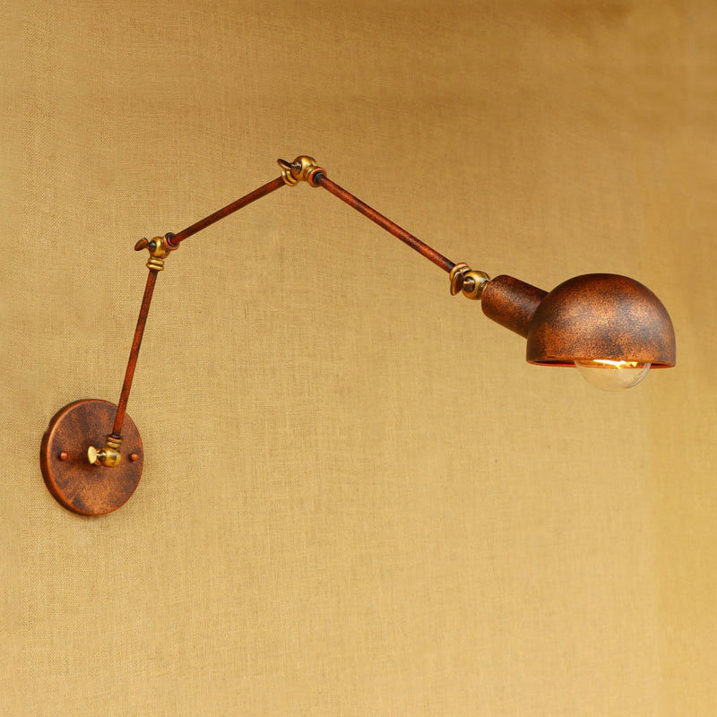 Avtoit | 4"/6.5" Dia Domed Metal Wall Lamp Fixture Vintage Style 1 Head Study Room Adjustable Wall Light in Rust
