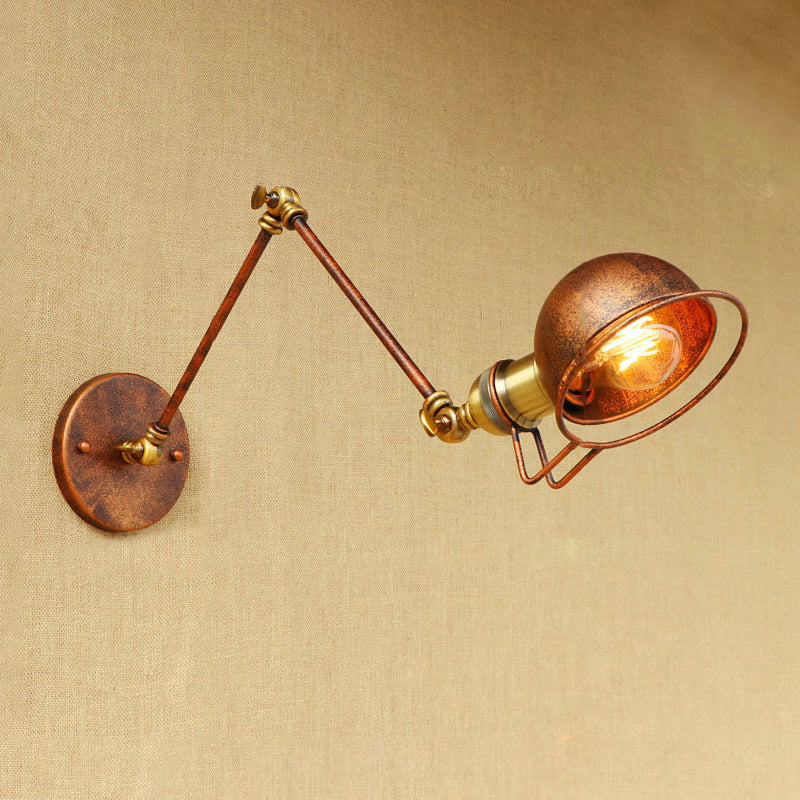 Avtoit | Vintage Industrial Bowl Wall Lamp 1 Light Iron Wall Lamp with Rotatable Arm in Black/Metal