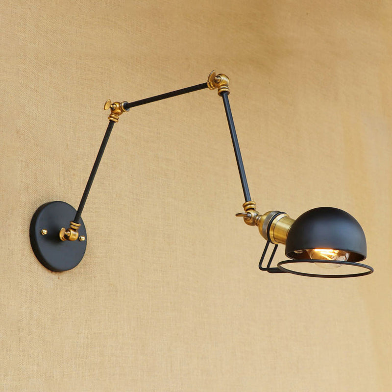Avtoit | Vintage Industrial Bowl Wall Lamp 1 Light Iron Wall Lamp with Rotatable Arm in Black/Metal