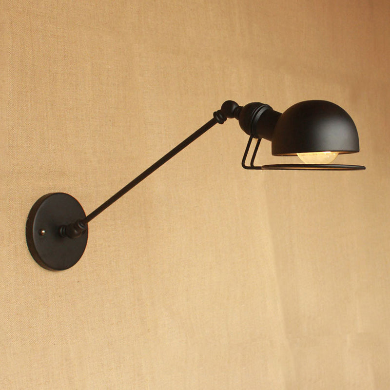 Avtoit | Vintage Industrial Bowl Wall Lamp 1 Light Iron Wall Lamp with Rotatable Arm in Black/Metal