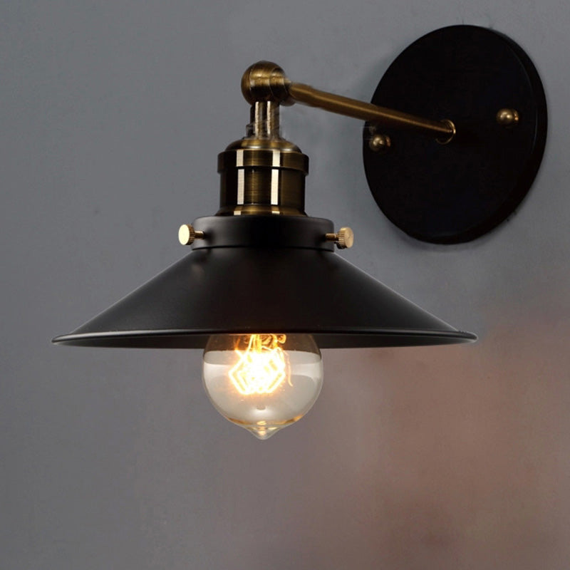 Avtoit | Adjustable Gradual Shade Metal Wall Lamp Vintage 1 Bulb Bedroom Reading Wall Light in Black