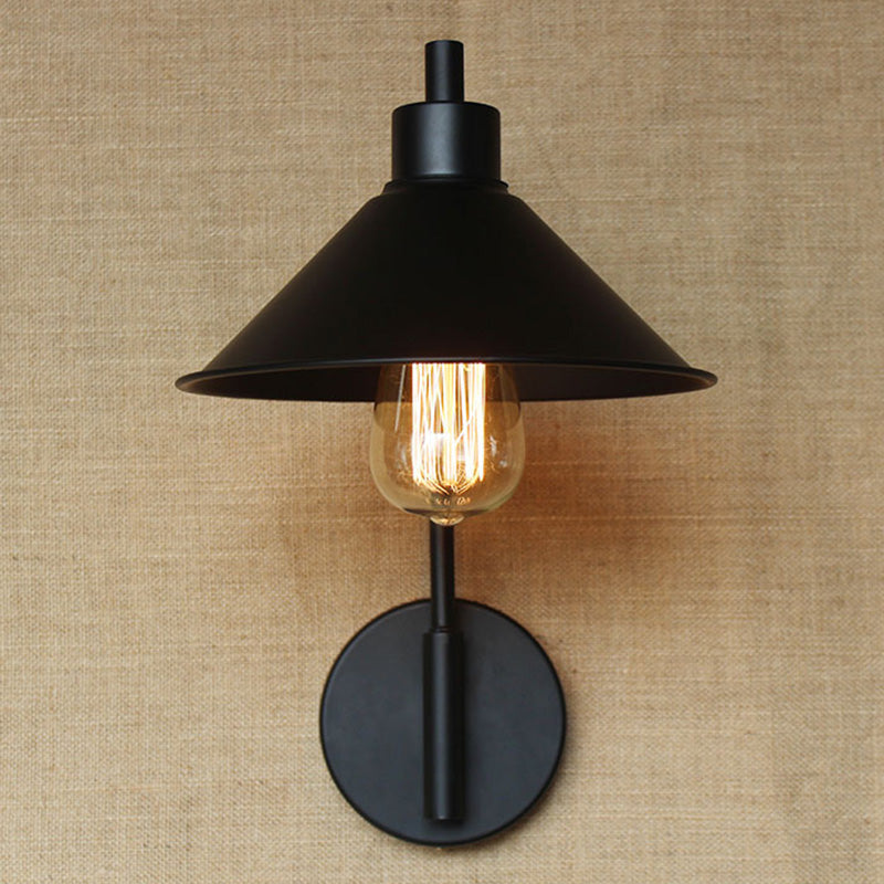 Avtoit | Conical Nightstand Reading Light Retro Metal 1-Light Black Wall-Mounted Lamp with Beveled Edge