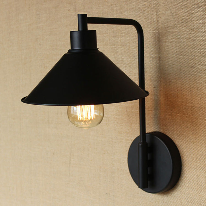 Avtoit | Conical Nightstand Reading Light Retro Metal 1-Light Black Wall-Mounted Lamp with Beveled Edge