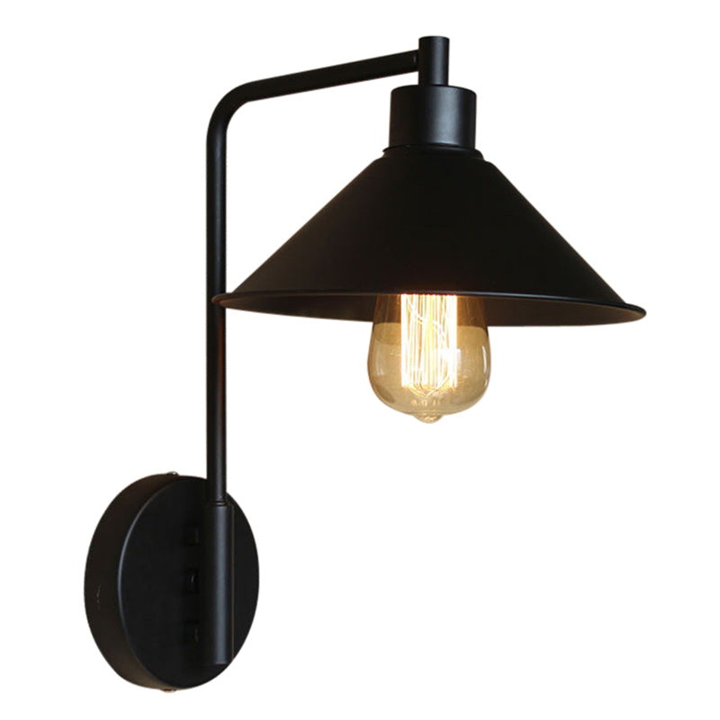 Avtoit | Conical Nightstand Reading Light Retro Metal 1-Light Black Wall-Mounted Lamp with Beveled Edge