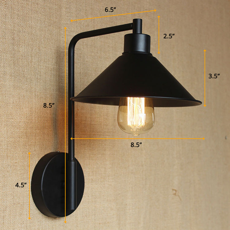 Avtoit | Conical Nightstand Reading Light Retro Metal 1-Light Black Wall-Mounted Lamp with Beveled Edge