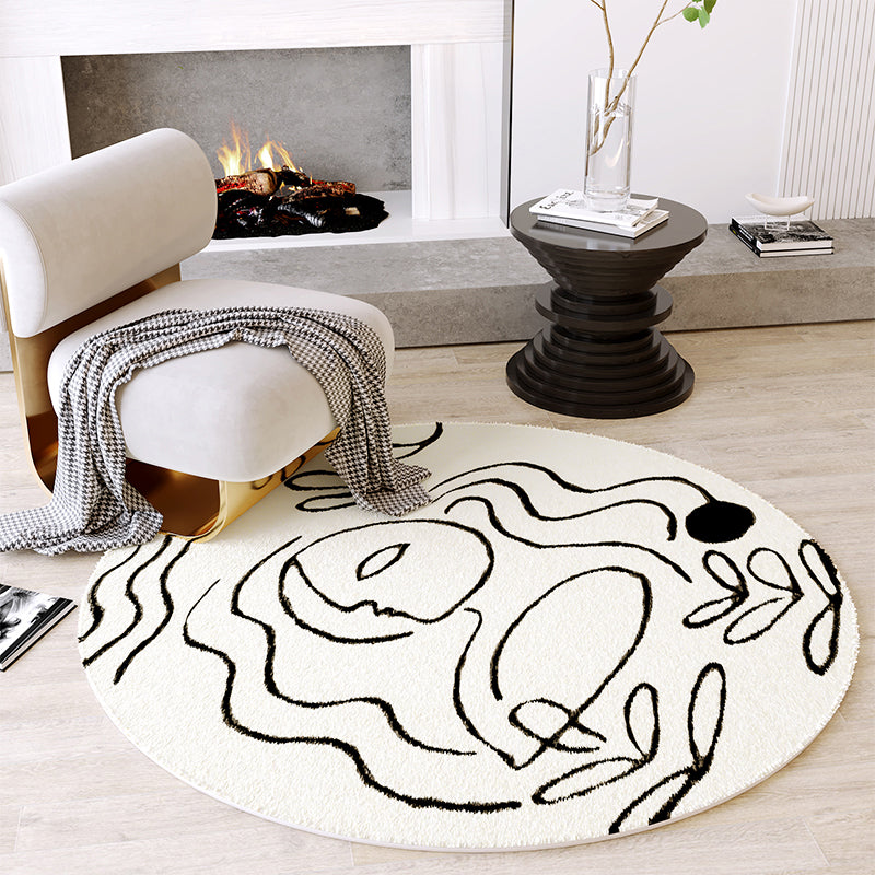 Avtoit | Creative Decoration Carpet White Hand Printed Indoor Carpet Polypropylene Pet Friendly Easy Care Area Rug