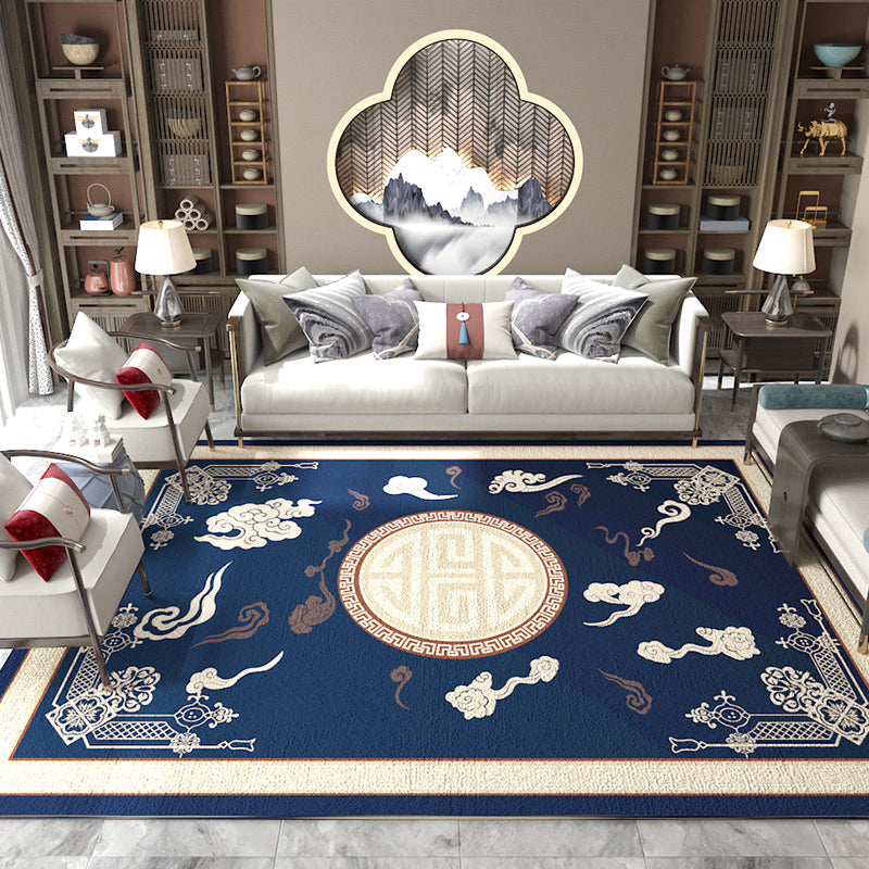 Avtoit | Asian Living Room Carpet Multicolored Chinese Print Carpet Polyester Non-Slip Underlay Pet-Friendly Indoor Carpet