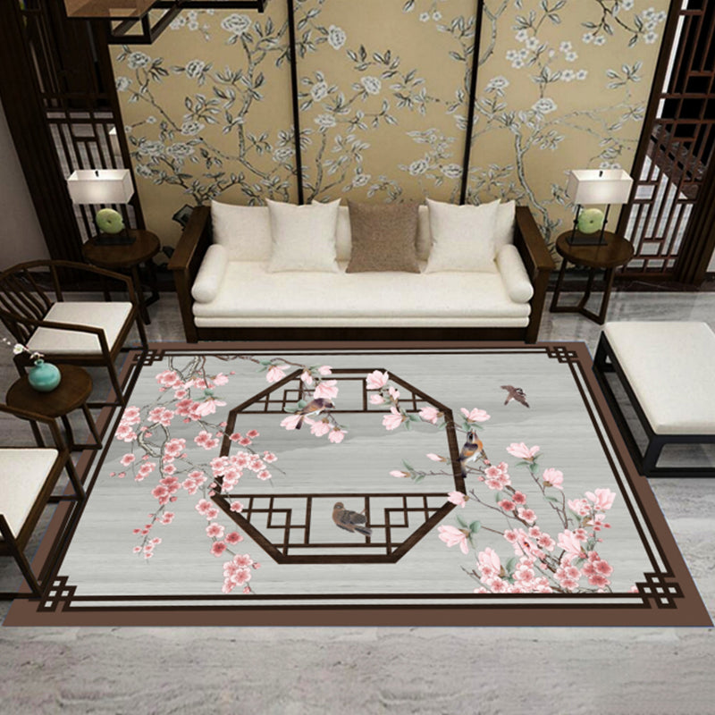 Avtoit | Asia Living Room Rug Multicolored Floral Pattern Area Rug Synthetic Easy Care Pet Friendly Indoor Rug