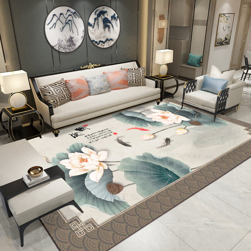 Avtoit | Relaxing Living Room Carpet Multicolored Floral Pattern Carpet Synthetic Non-Slip Pet-Friendly Easy-Care Carpet