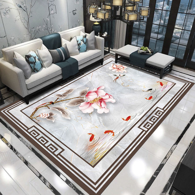 Avtoit | Relaxing Living Room Carpet Multicolored Floral Pattern Carpet Synthetic Non-Slip Pet-Friendly Easy-Care Carpet