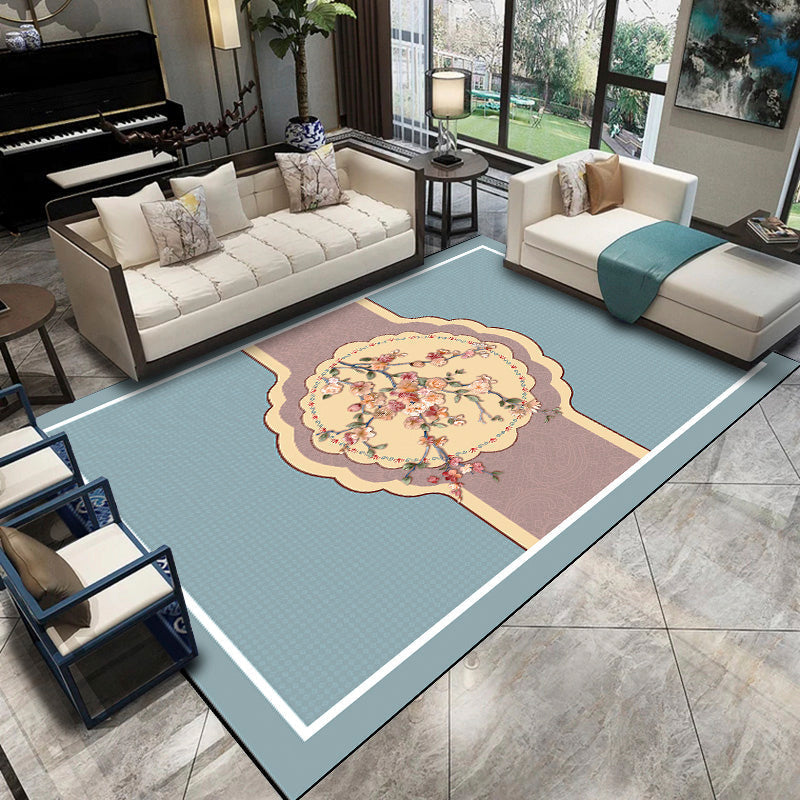 Avtoit | Relaxing Living Room Carpet Multicolored Floral Pattern Carpet Synthetic Non-Slip Pet-Friendly Easy-Care Carpet