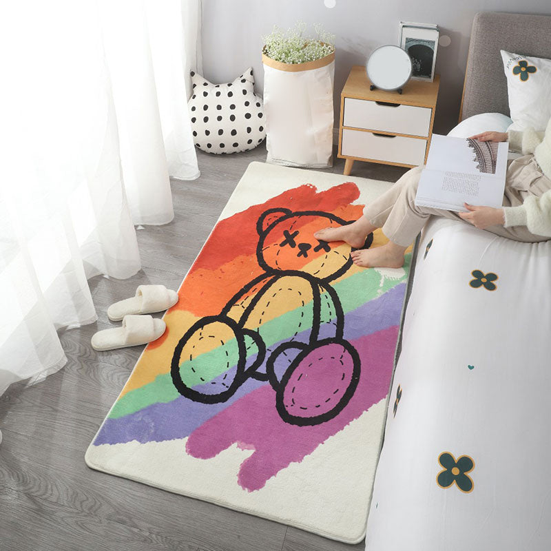 Avtoit | Purple Cartoon Print Rug Polyester Nordic Indoor Rug Non-Slip Back Washable Easy Care Rug for Room