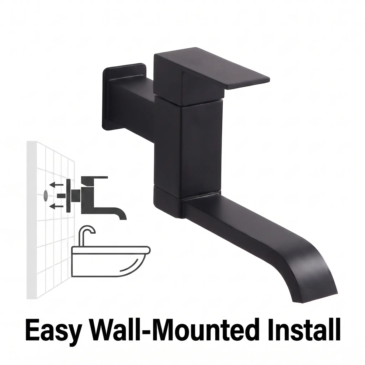 Avtoit | Contemporary Wall Mounted Bathroom Faucet Lever Handles Low Arc Swivel Brass Faucet